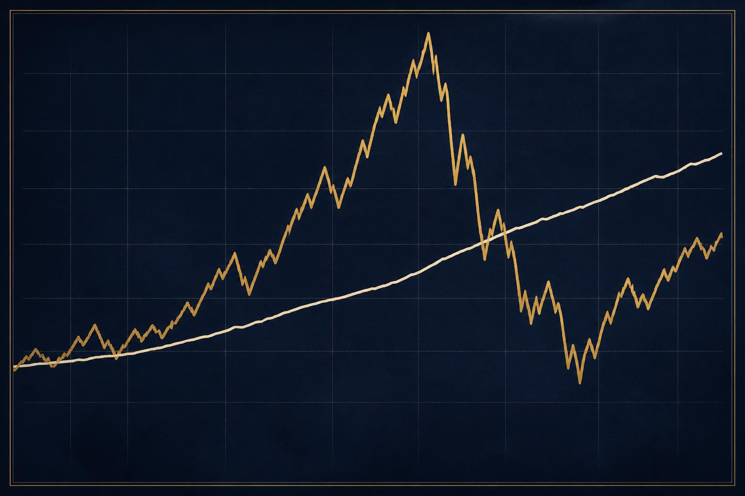 Chart overlaying annual consumer price changes against annual gold price changes, showing years where they diverge
