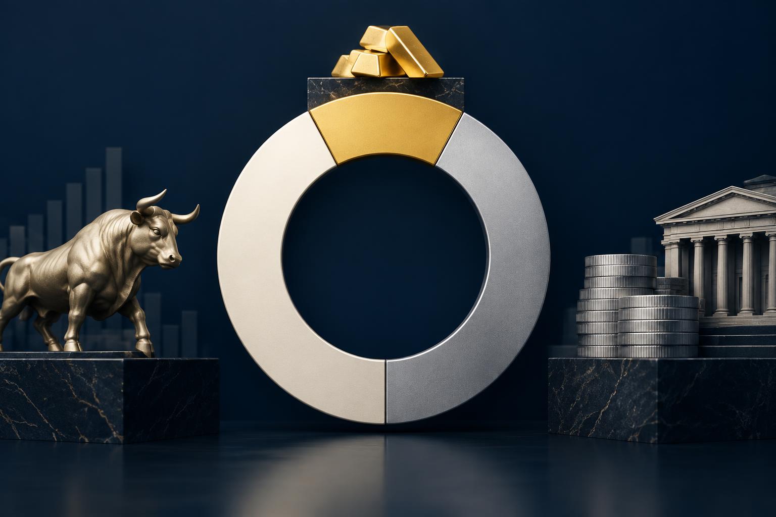 Portfolio ring diagram with a small metals segment labelled as ballast beside larger equity and bond segments
