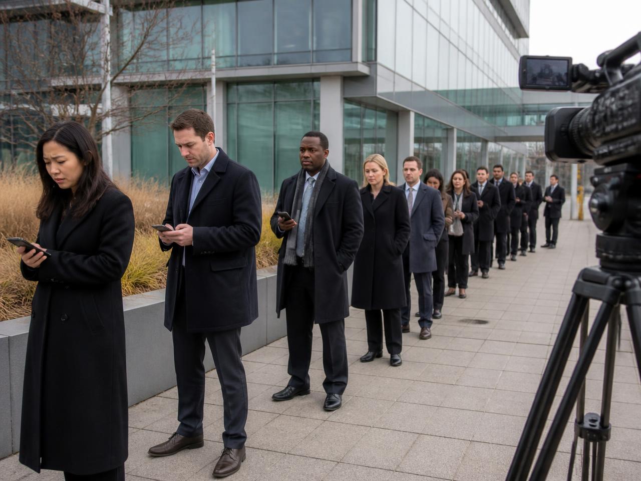 Business depositors queueing outside a regional bank headquarters during the 2023 banking failures