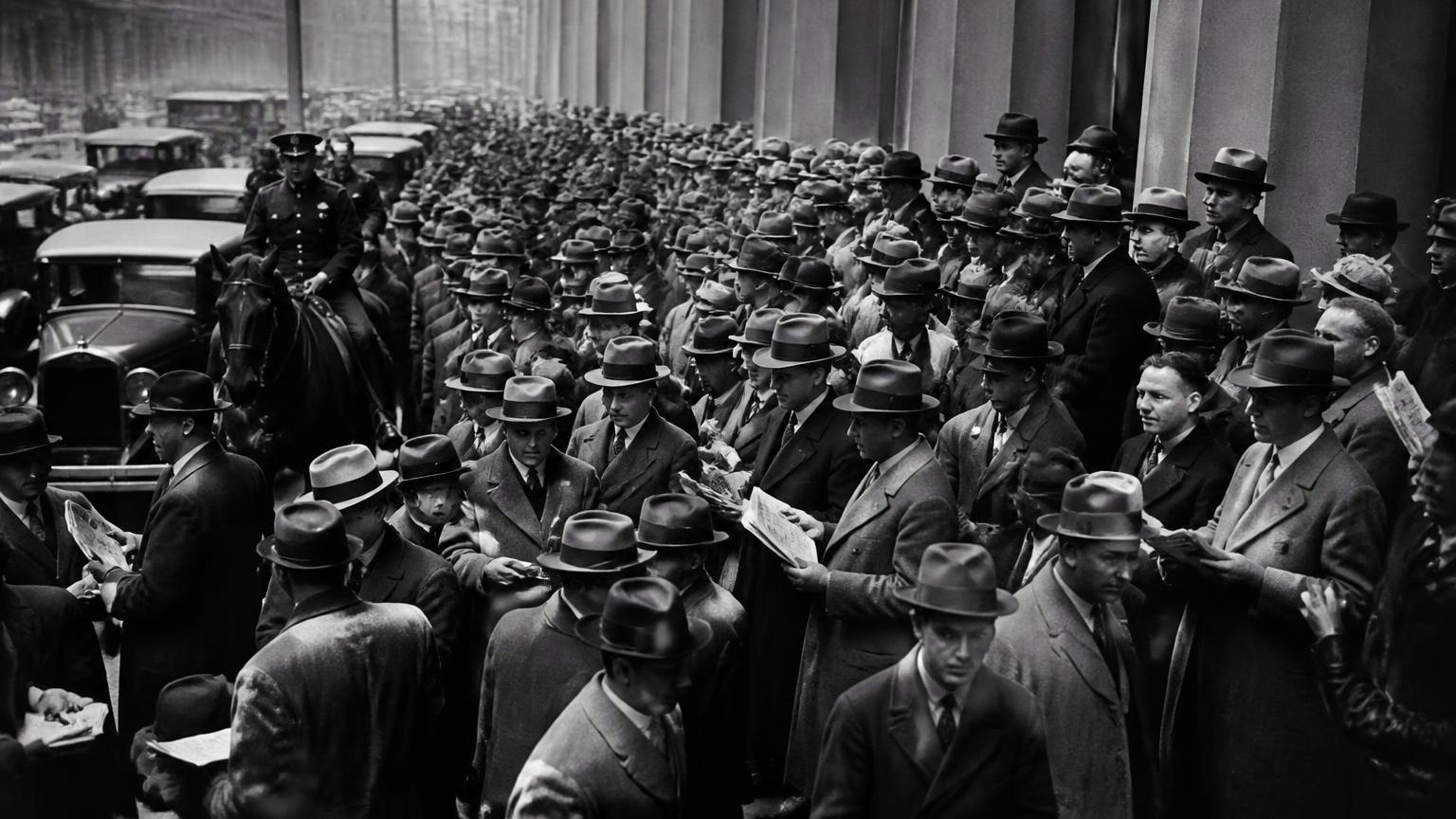 Crowds of depositors outside a Wall Street bank during the 1929 stock market crash and the bank runs that followed