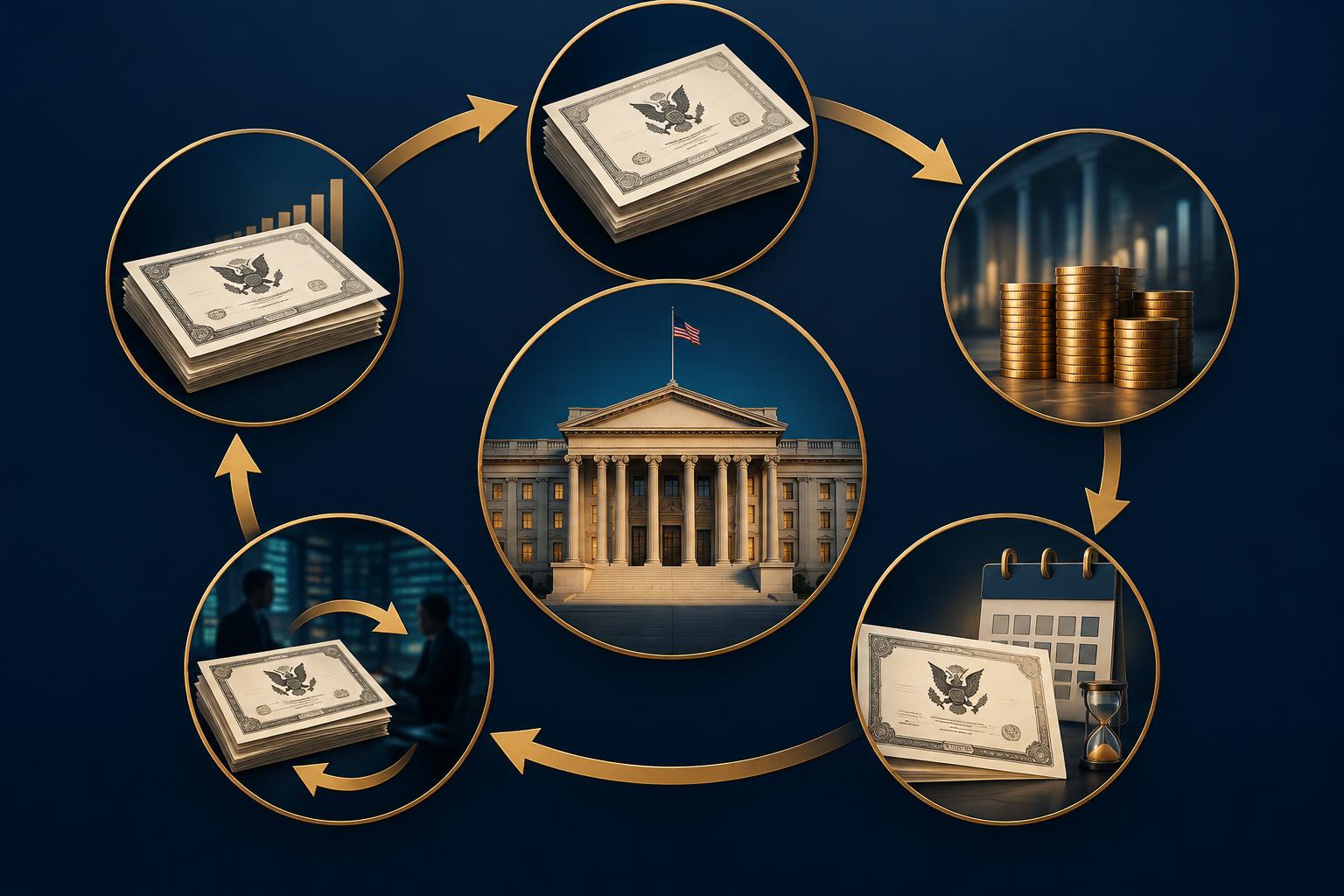Circular diagram showing debt issued, redeemed and reissued, with buybacks shown as replacement issuance rather than retirement