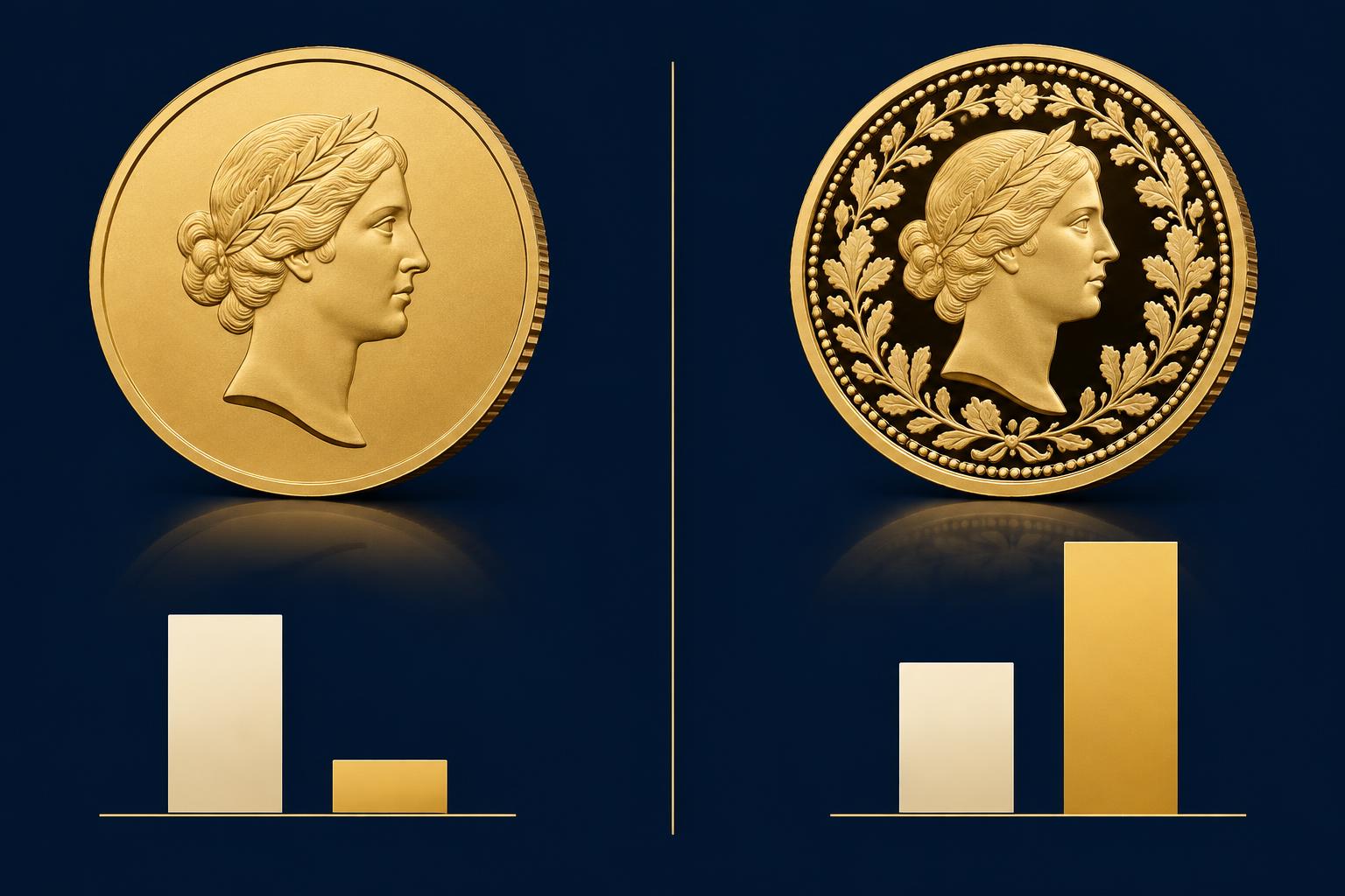 Comparison chart of bullion premium against a much larger proof or collectible premium over the same metal content